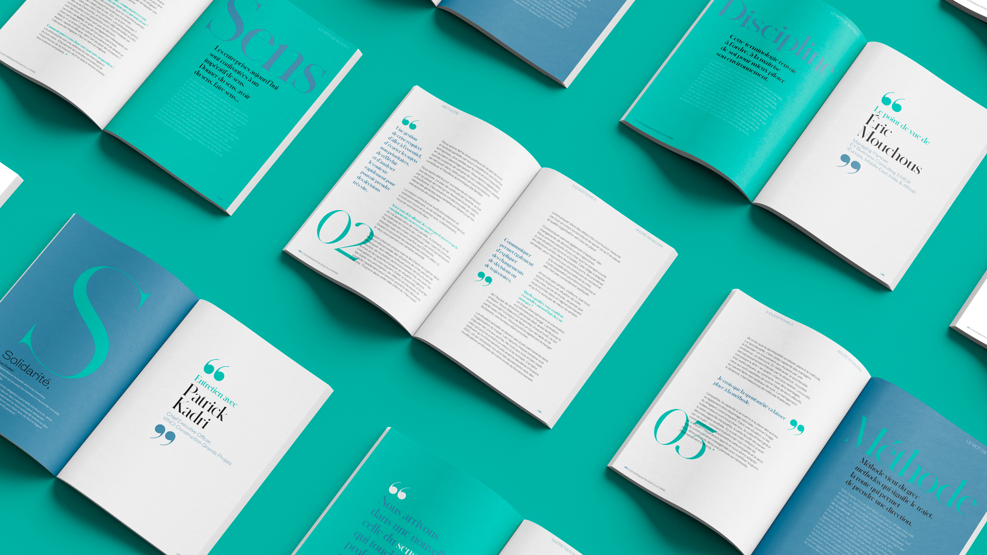 Couverture livre "Les dirigeants face à la crise" | recueil | édition | direction artistique & design graphique christophe andrusin pommeC pommeV