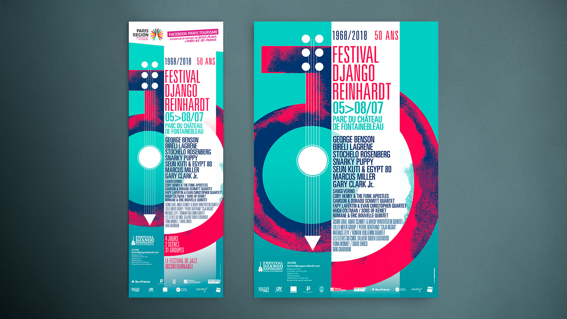 Affiche festival Django Reinhardt 2018 | Direction artistique, design graphique & illustration christophe andrusin pommecpommev