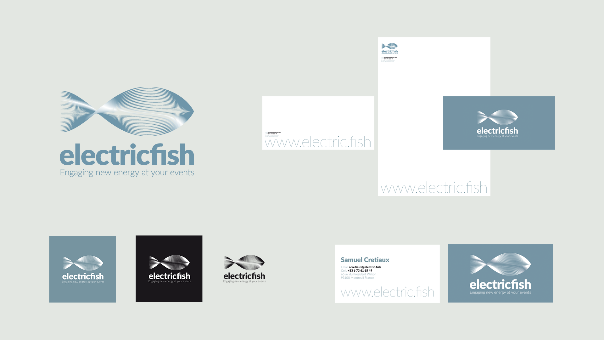 ElectricFish logotype et papeterie - conception / création graphique, graphisme, Brand design © Christophe Andrusin @ pommecpommev