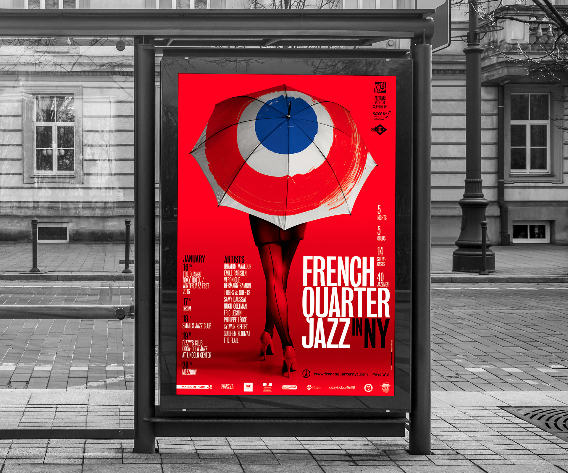 French Quartet Jazz in New York - festival de jazz à New York - L'association Paris Jazz Club invite les musiciens de jazz français dans les clubs de jazz de New York - direction artistique, conception/création graphique, graphisme, illustration, photographie © Christophe Andrusin @ pommepcommev