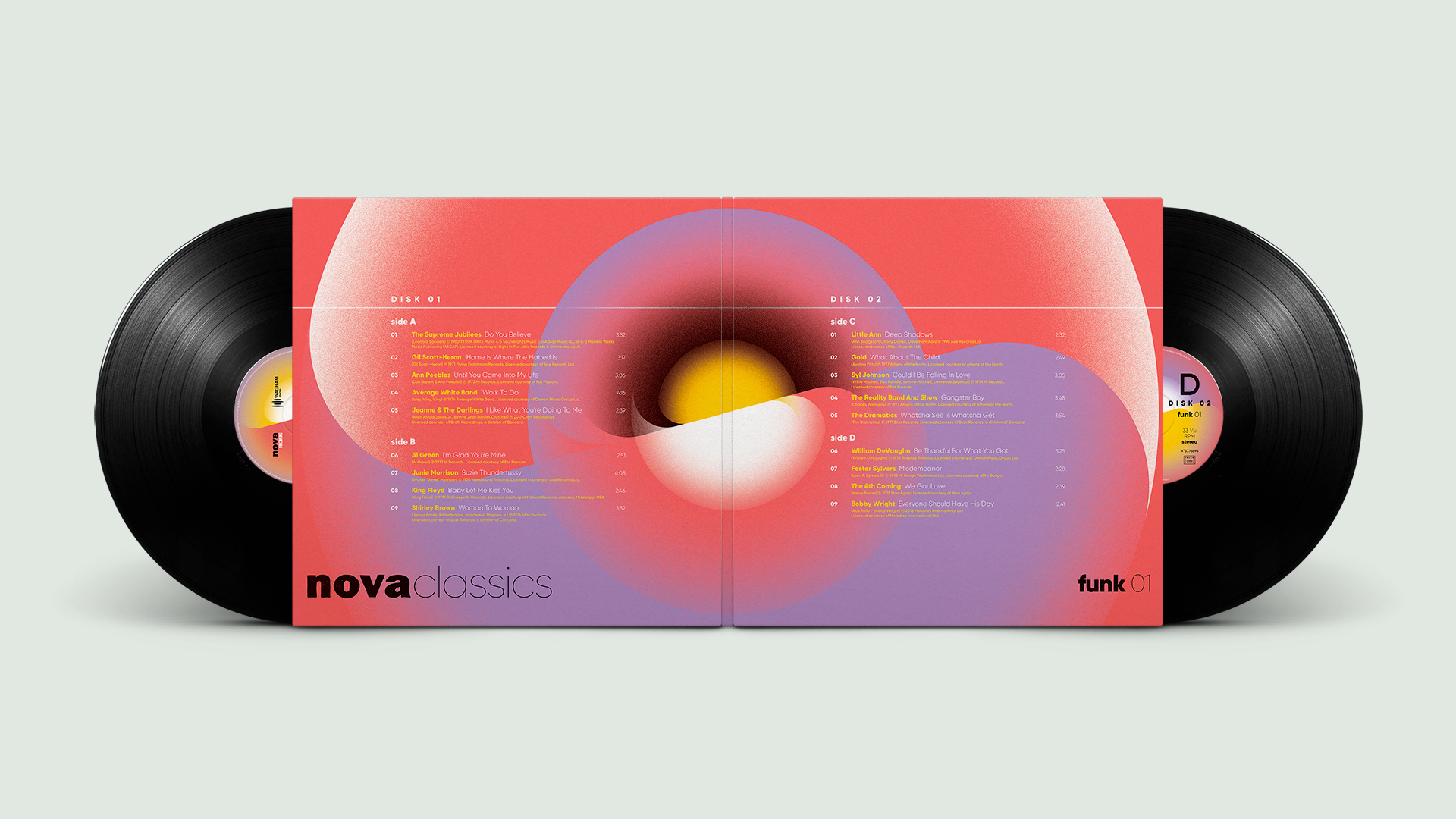 Nova Classics Funk double vinyles gatefold conception & création graphique pommeC pommeV graphisme & illustration Christophe Andrusin