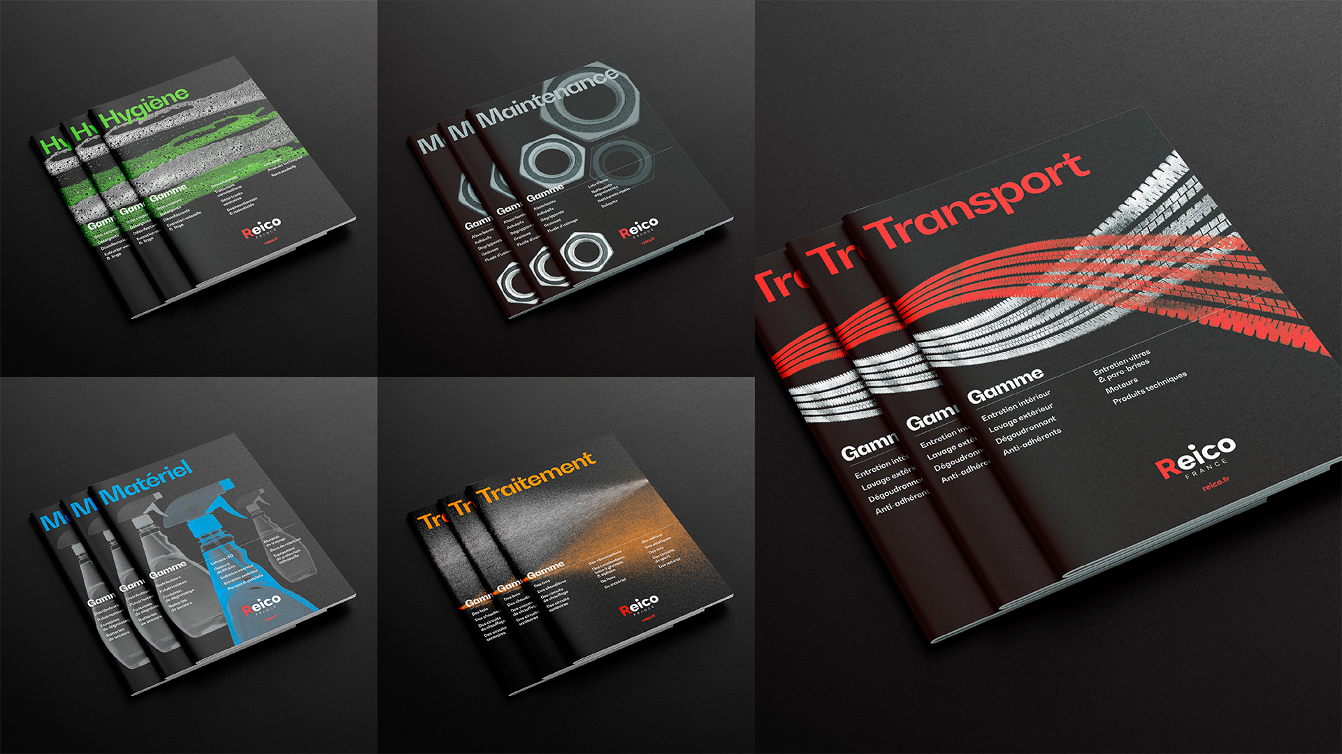 REICO distribue des produits d'entretien et de traitement des surfaces pour les secteurs de la maintenance, du transport, de l'hygiène, et du bâtiment. Conception / création graphique, direction artistique, graphisme, illustration, édition, packaging, digital, catalogue, brand design, identité visuelle © christophe andrusin @ pommecpommev