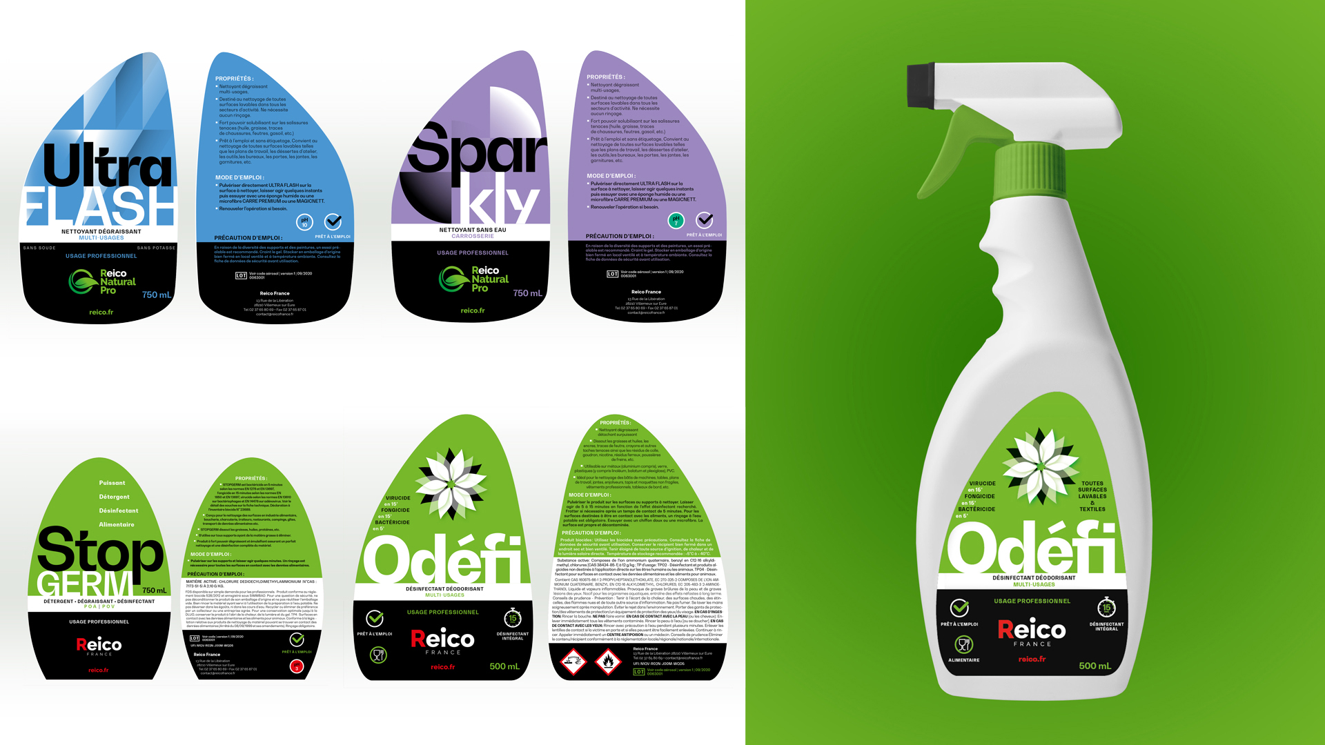 REICO distribue des produits d'entretien et de traitement des surfaces pour les secteurs de la maintenance, du transport, de l'hygiène, et du bâtiment. Conception / création graphique, direction artistique, graphisme, illustration, édition, packaging, digital, catalogue, brand design, identité visuelle © christophe andrusin @ pommecpommev