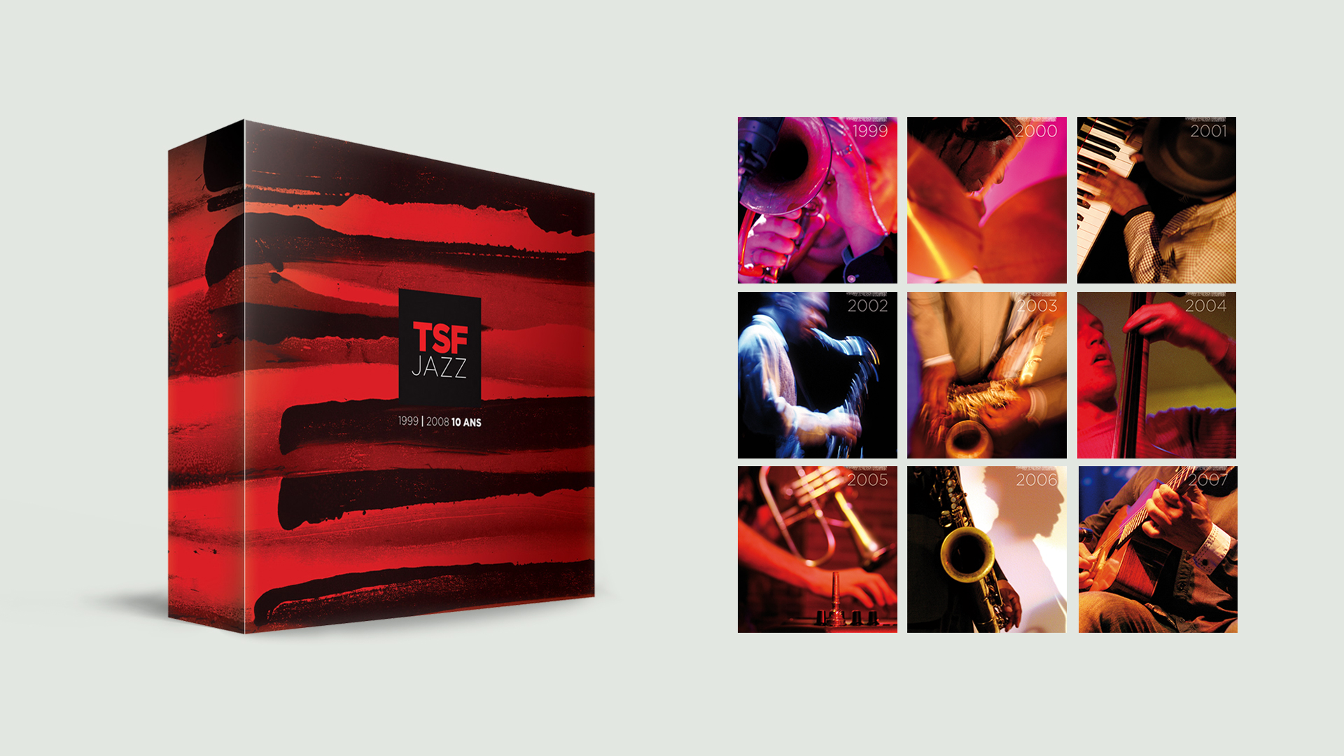 TSFJazz coffret 10 CD pour les 10 ans de la radio | Direction artistique, design graphique & illustration © Christophe Andrusin @ pommeC pommeV   